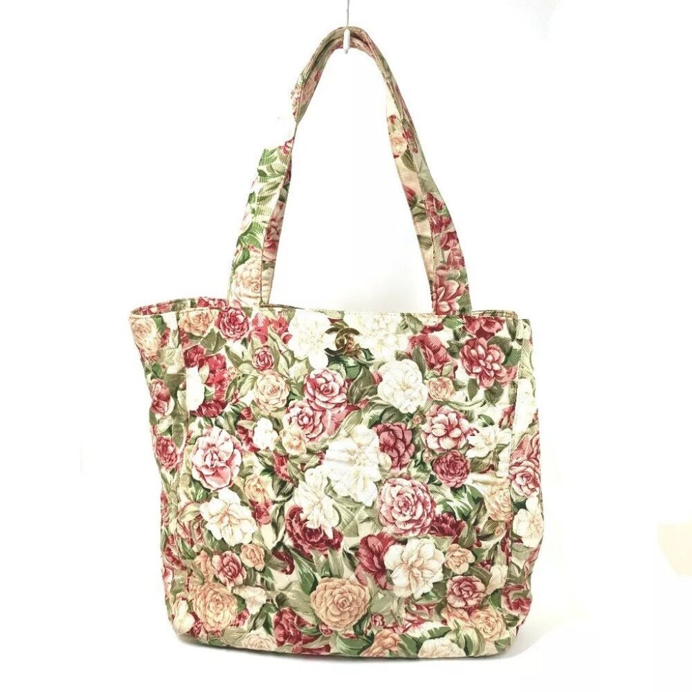 CHANEL Floral Flower CC CC Mark Bag Shoulder Bag Tote Bag Canvas pink